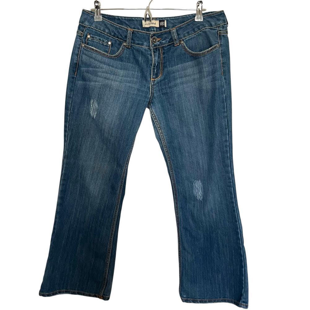 Anchore Blue Y2K Low Rise‎ Flared Medium Wash Jeans Size 11 Short